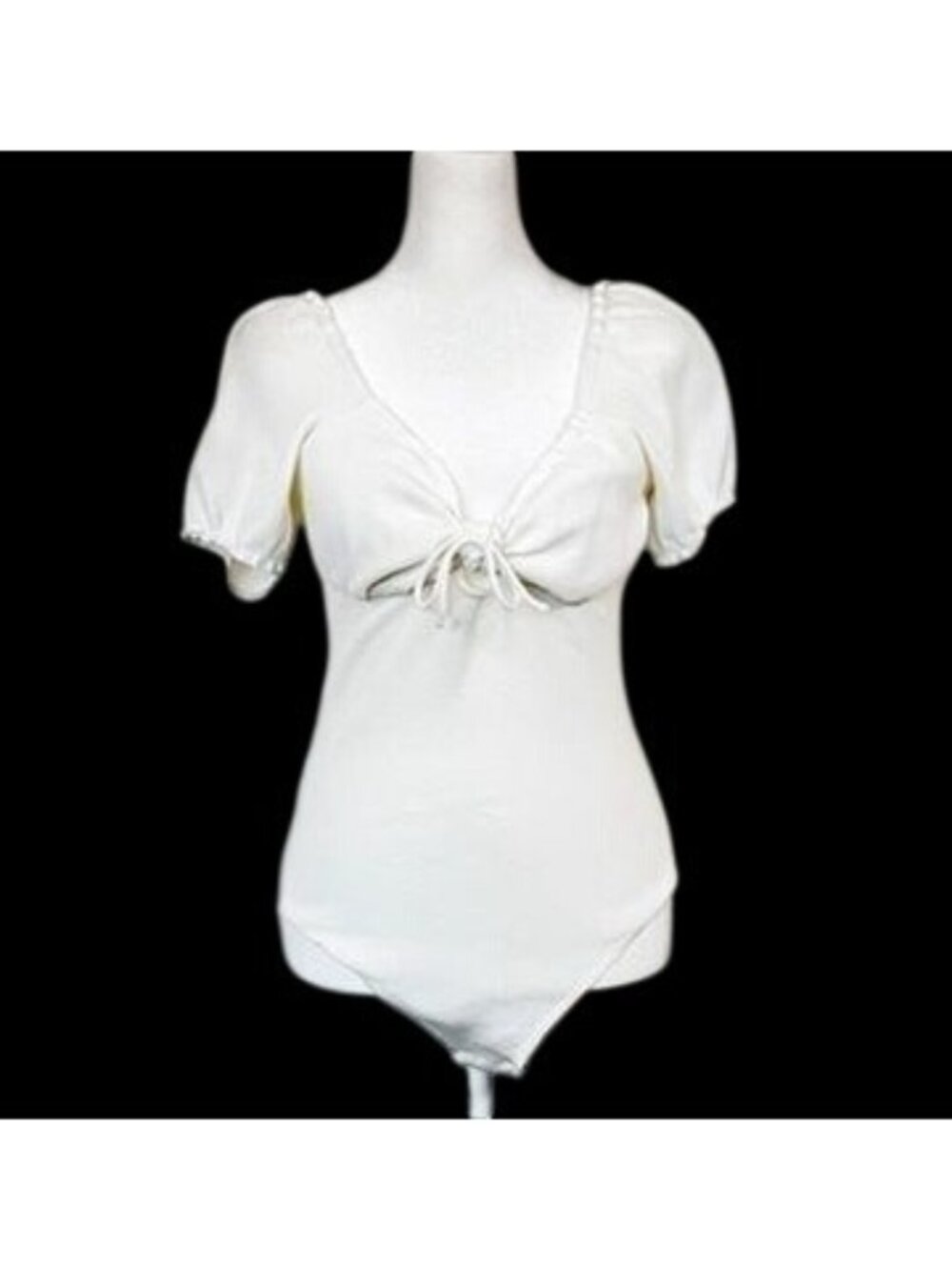 Ivory Milkmaid Puff Sleeves Top Ren Faire Pirate Coquette Waffle Knit Bodysuit 8